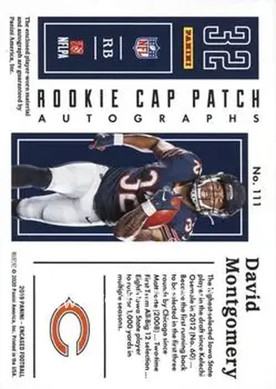 2019 Panini Encased - Emerald #111 - David Montgomery - Chicago Bears - Back