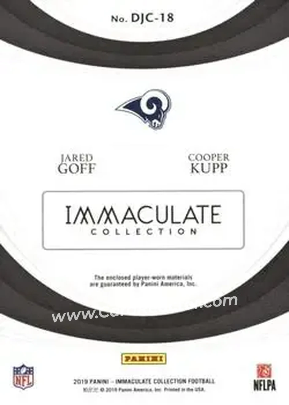 2019 Panini Immaculate Collection - Immaculate Dual Jersey Combos #DJC-18 - Cooper Kupp - Jared Goff MEM, SN50 - Los Angeles Rams - Los Angeles Rams - Back