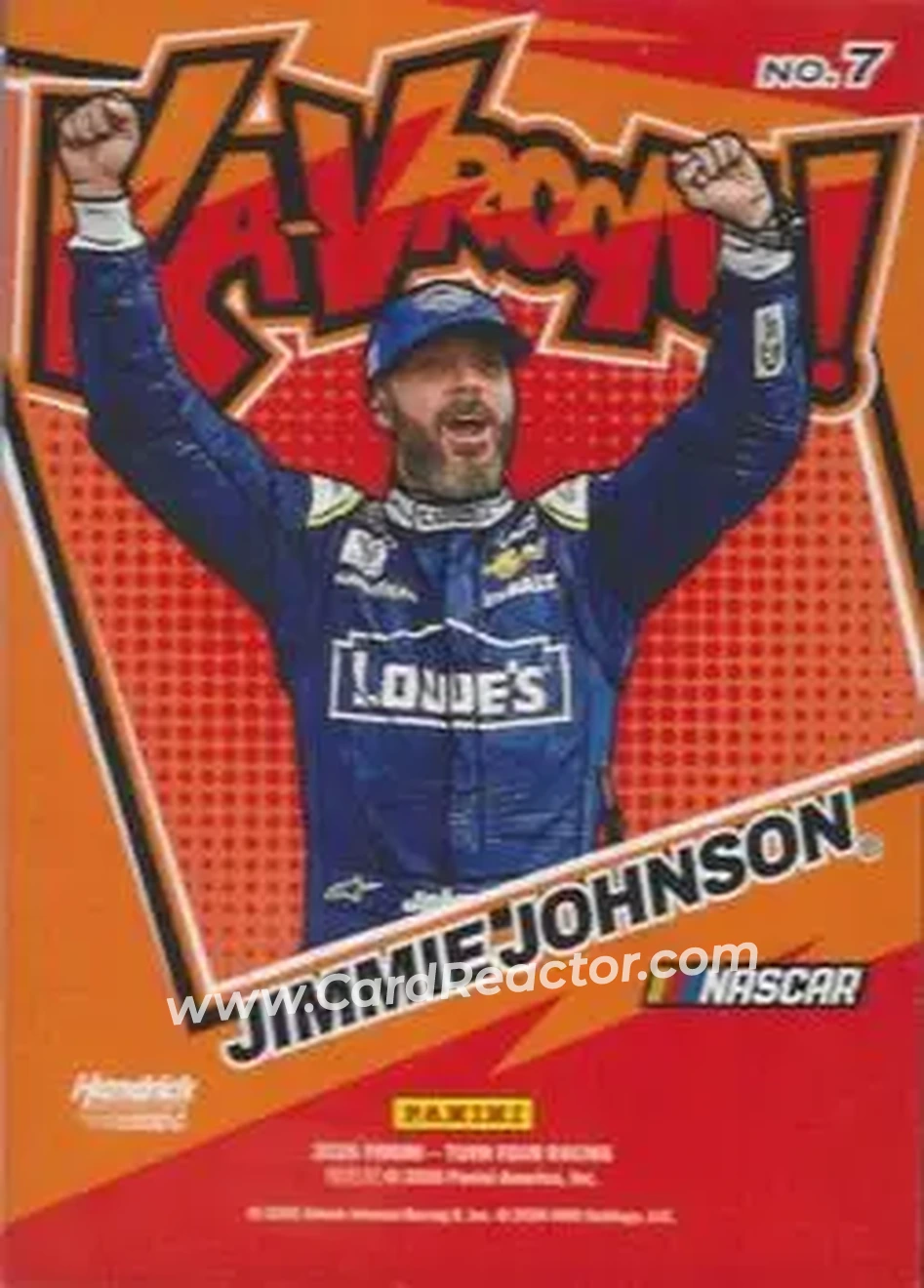2026 Panini Turn Four - Ka-Vroom! Gold #7 - Jimmie Johnson - Hendrick Motorsports - Back 2026 Panini Turn Four - Ka-Vroom! Gold #7 - Jimmie Johnson - Hendrick Motorsports - Back