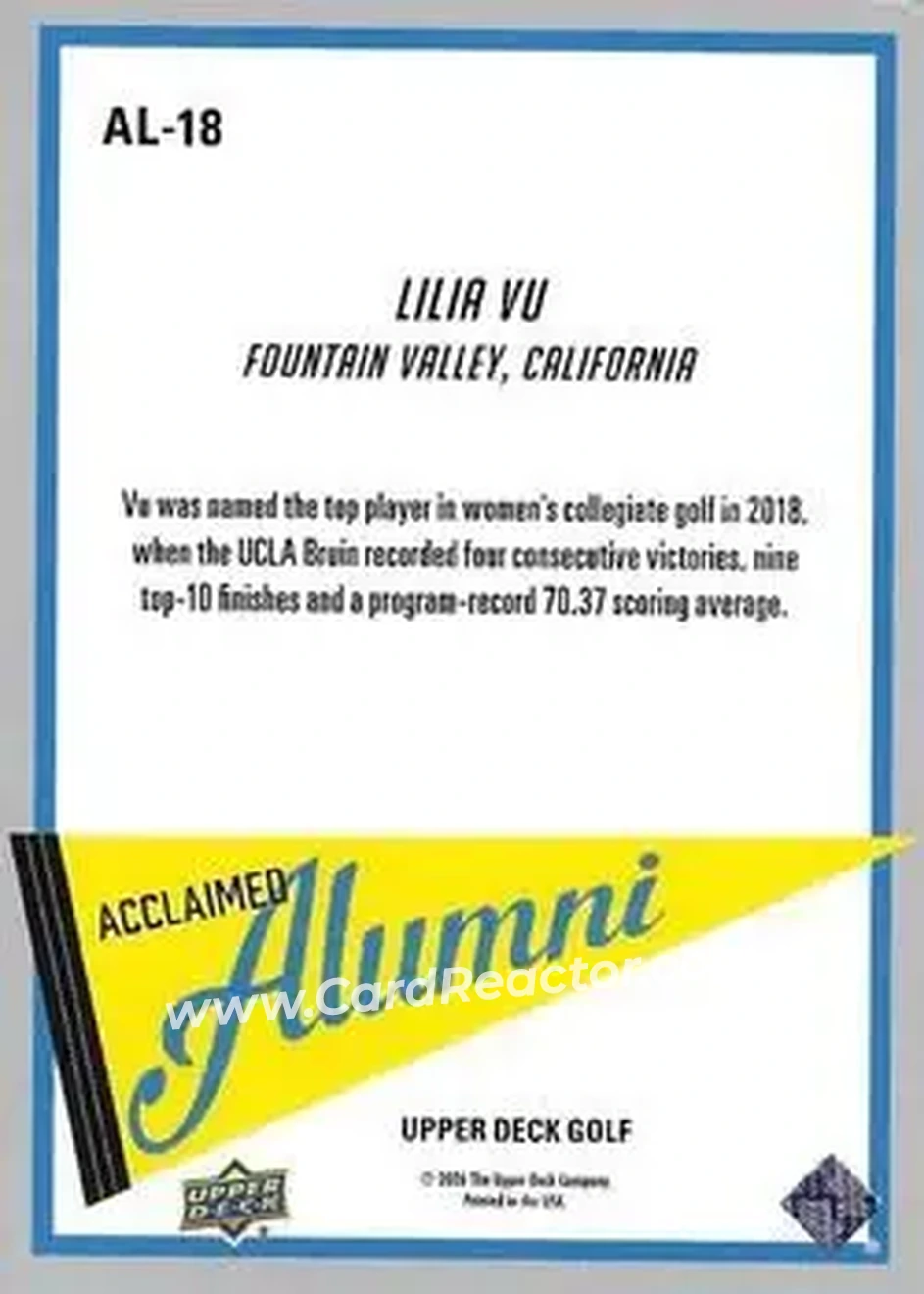 2026 Upper Deck - Acclaimed Alumni #AL-18 - Lilia Vu - Back