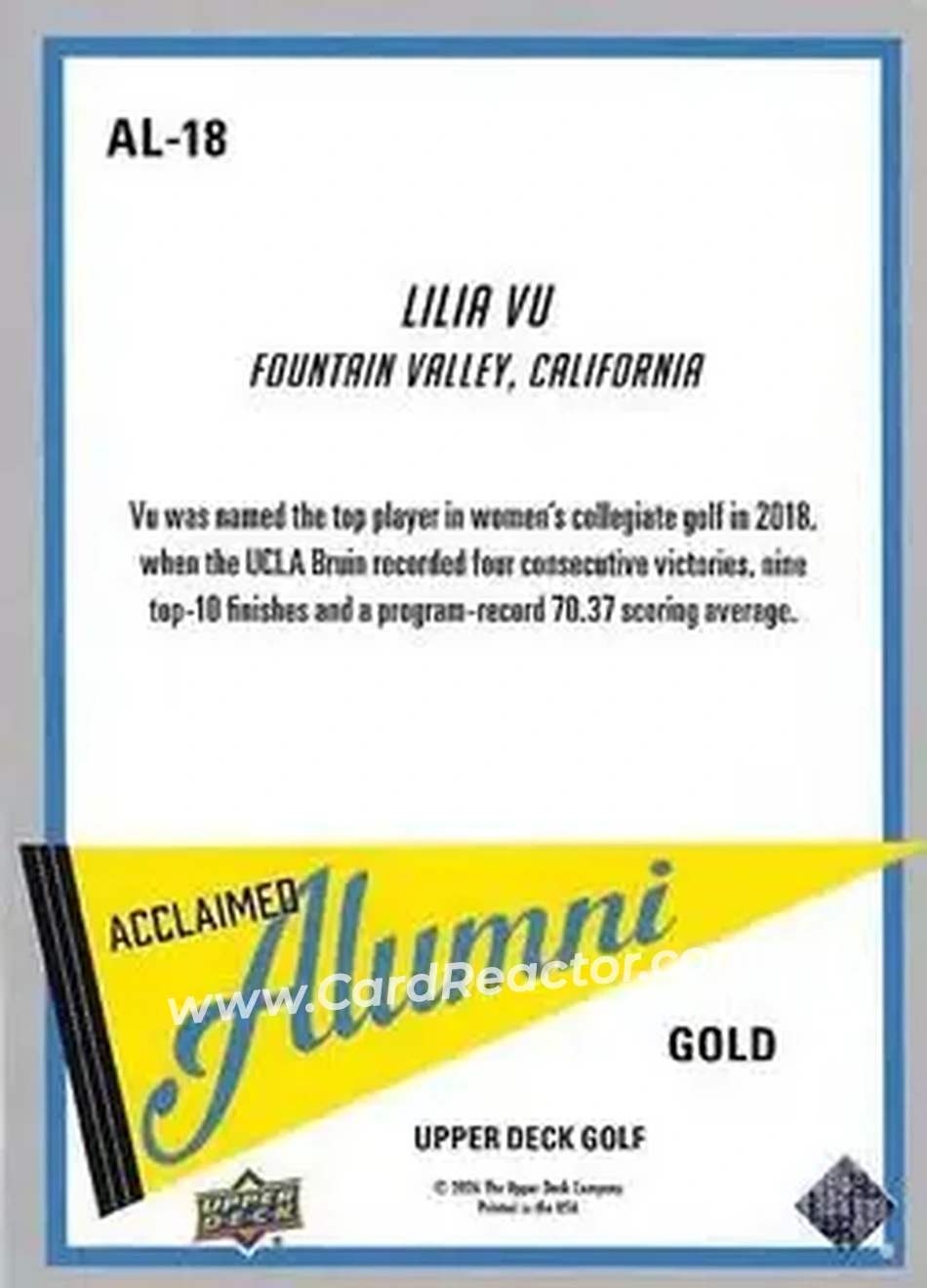 2026 Upper Deck - Acclaimed Alumni Gold #AL-18 - Lilia Vu - Back