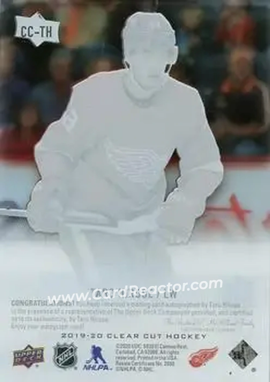 2019-20 Upper Deck Clear Cut #CC-TH - Taro Hirose - Detroit Red Wings - Back
