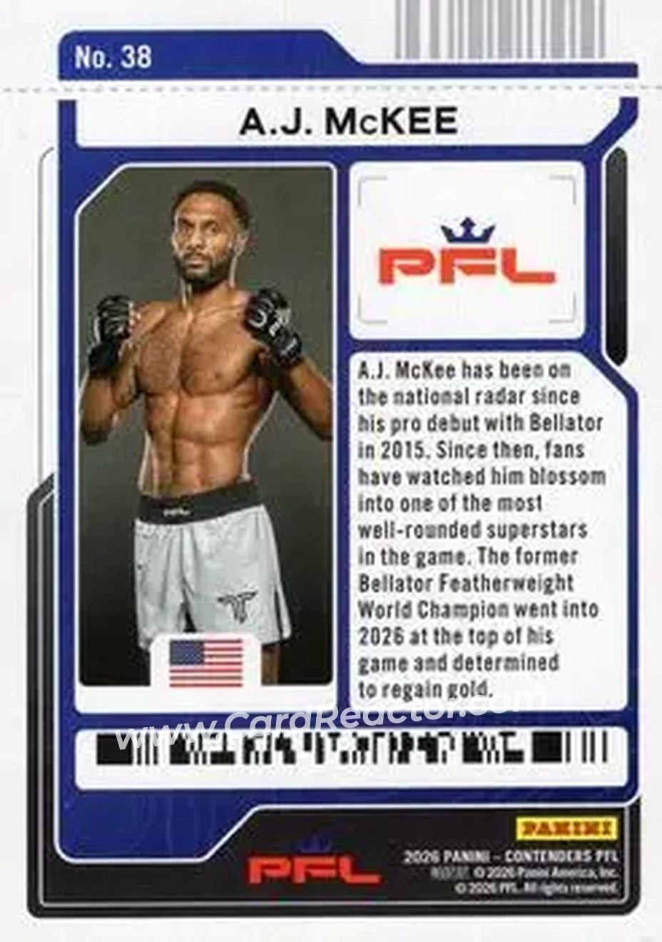 2026 Panini Contenders PFL - Playoff Ticket #38 - A.J. McKee - Back