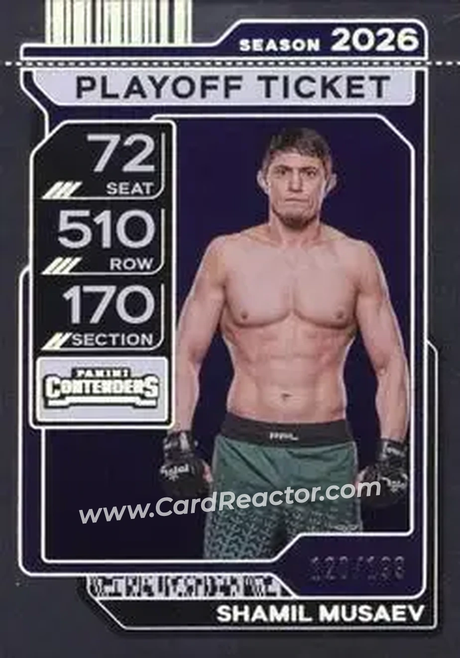 2026 Panini Contenders PFL - Playoff Ticket #39 - Shamil Musaev - Front 2026 Panini Contenders PFL - Playoff Ticket #39 - Shamil Musaev - Front