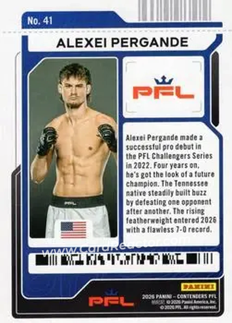 2026 Panini Contenders PFL - Playoff Ticket #41 - Alexei Pergande - Back 2026 Panini Contenders PFL - Playoff Ticket #41 - Alexei Pergande - Back