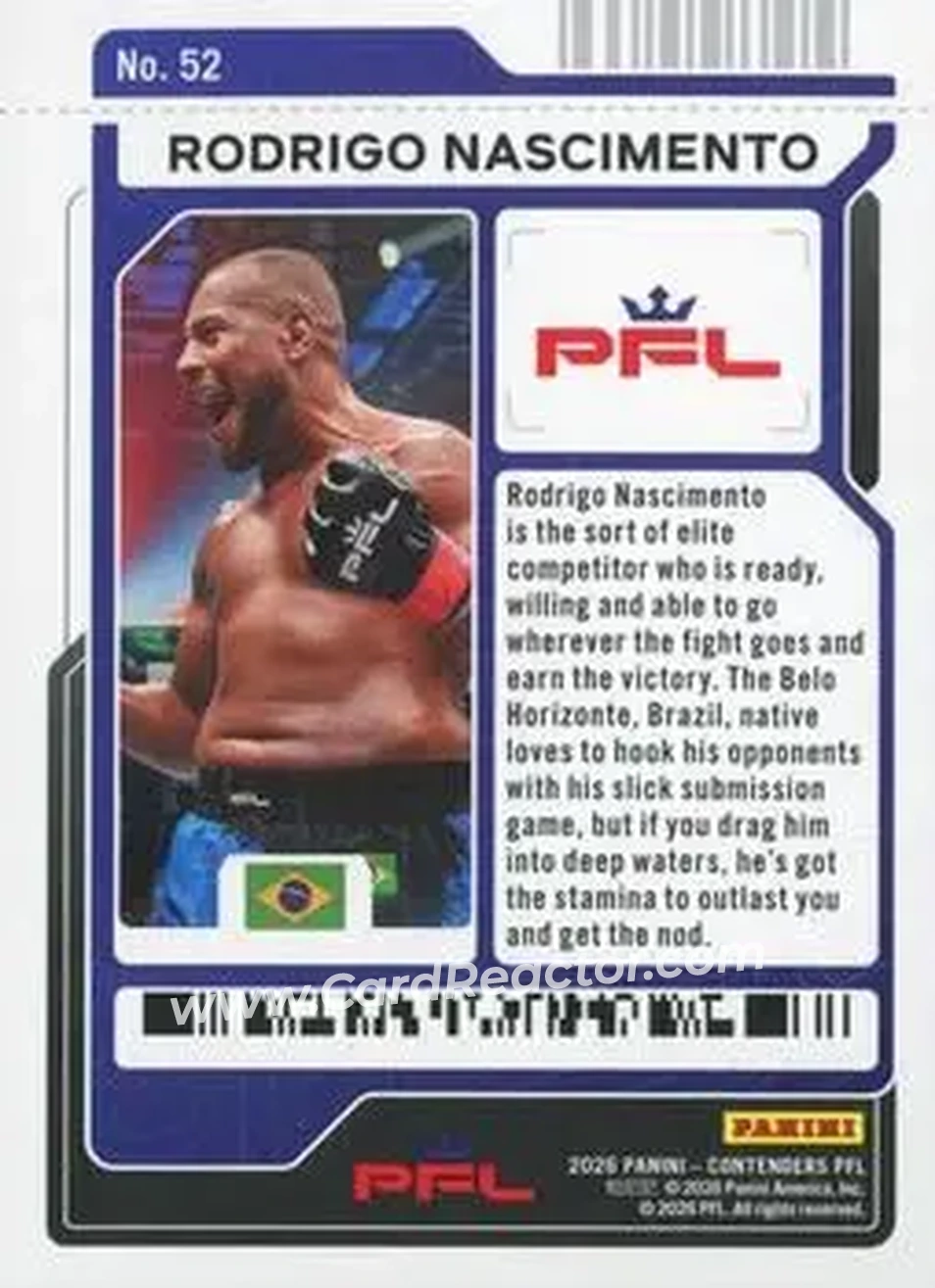 2026 Panini Contenders PFL - Playoff Ticket #52 - Rodrigo Nascimento - Back 2026 Panini Contenders PFL - Playoff Ticket #52 - Rodrigo Nascimento - Back