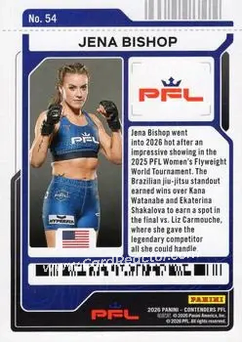 2026 Panini Contenders PFL - Playoff Ticket #54 - Jena Bishop - Back 2026 Panini Contenders PFL - Playoff Ticket #54 - Jena Bishop - Back