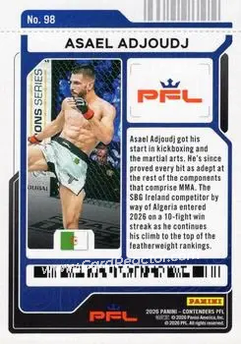 2026 Panini Contenders PFL - Playoff Ticket #98 - Asael Adjoudj - Back 2026 Panini Contenders PFL - Playoff Ticket #98 - Asael Adjoudj - Back