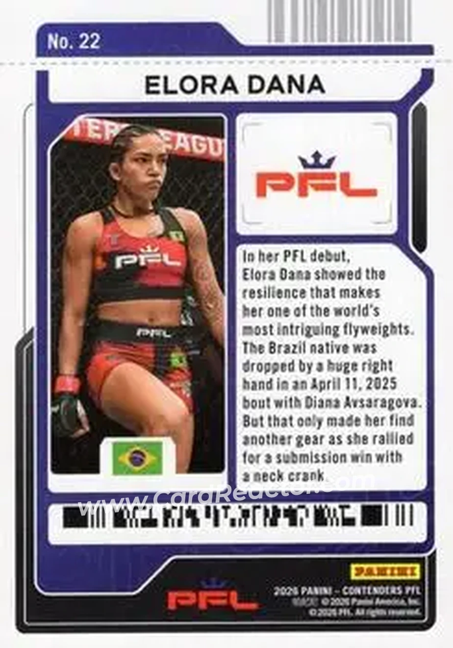 2026 Panini Contenders PFL - Main Card Ticket #22 - Elora Dana - Back