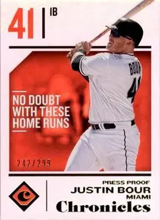 2018 Panini Chronicles - Press Proof #5 - Justin Bour - Miami Marlins