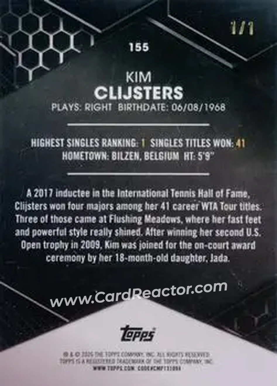 2026 Topps Graphite - Red Crystalline Refractor #155 - Kim Clijsters - Back