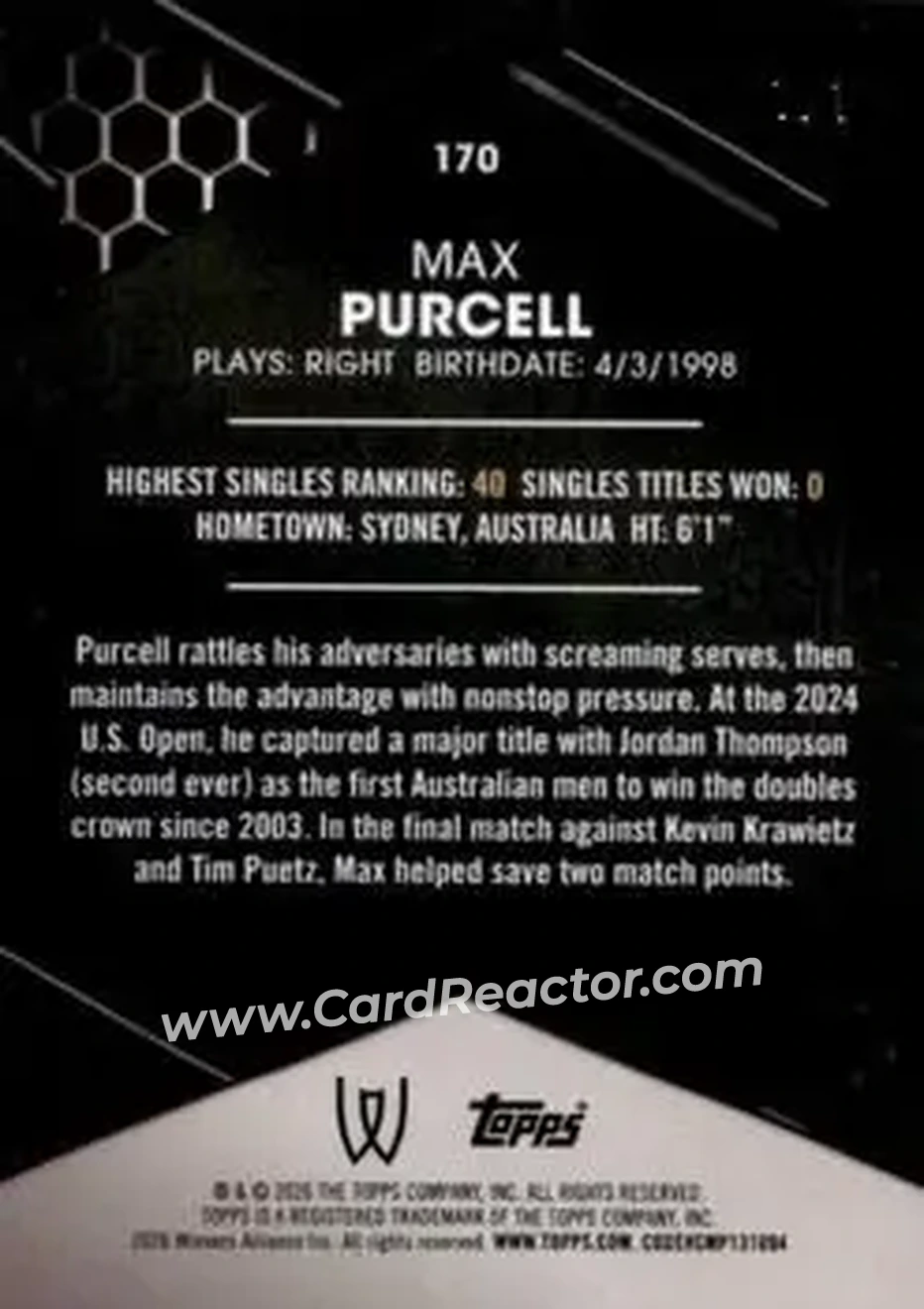 2026 Topps Graphite - Red Crystalline Refractor #170 - Max Purcell - Back