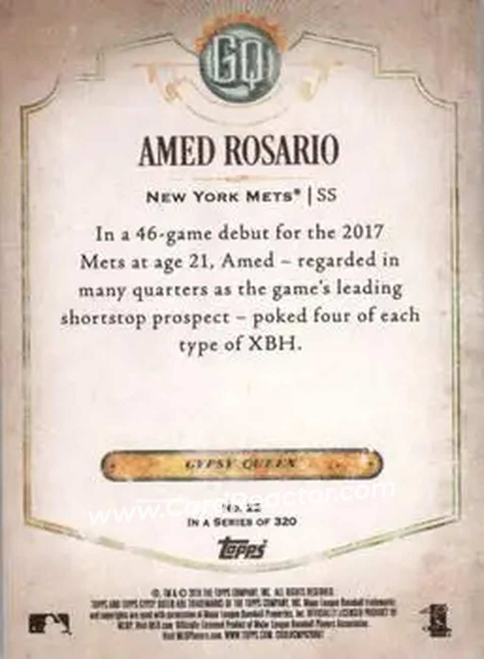 2018 Topps Gypsy Queen #22b - Amed Rosario - New York Mets - Back