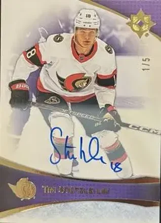 2022-23 Upper Deck Ultimate Collection - Autographs Purple #42 - Tim Stutzle - Ottawa Senators