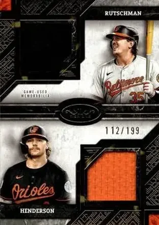 2025 Topps Tier One - Dual Player Relics #DPR-RH - Gunnar Henderson - Adley Rutschman MEM, SN199 - Baltimore Orioles - Baltimore Orioles