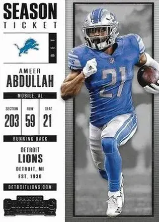 2017 Panini Contenders #29 - Ameer Abdullah - Detroit Lions