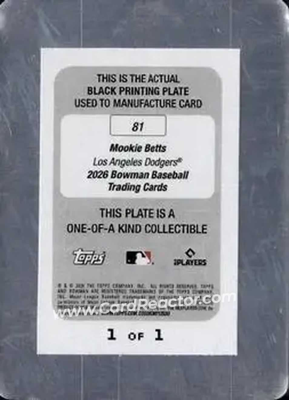 2026 Bowman - Printing Plate Black #81 - Mookie Betts - Los Angeles Dodgers - Back