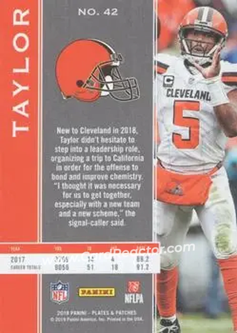 2018 Panini Plates & Patches - Blue #42 - Tyrod Taylor - Cleveland Browns - Back