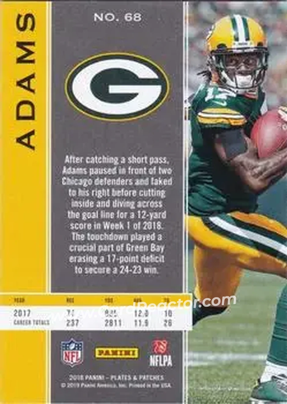 2018 Panini Plates & Patches - Blue #68 - Davante Adams - Green Bay Packers - Back