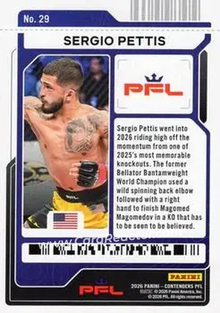 2026 Panini Contenders PFL - Main Card Ticket #29 - Sergio Pettis - Back 2026 Panini Contenders PFL - Main Card Ticket #29 - Sergio Pettis - Back