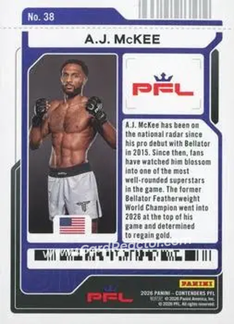 2026 Panini Contenders PFL - Main Card Ticket #38 - A.J. McKee - Back
