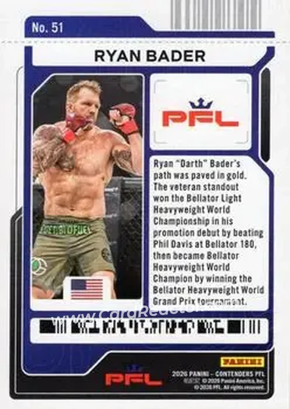 2026 Panini Contenders PFL - Main Card Ticket #51 - Ryan Bader - Back 2026 Panini Contenders PFL - Main Card Ticket #51 - Ryan Bader - Back