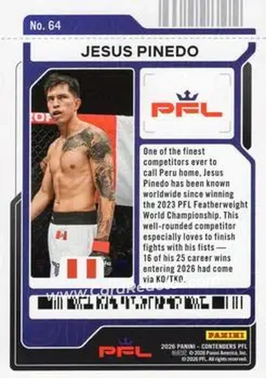 2026 Panini Contenders PFL - Main Card Ticket #64 - Jesus Pinedo - Back