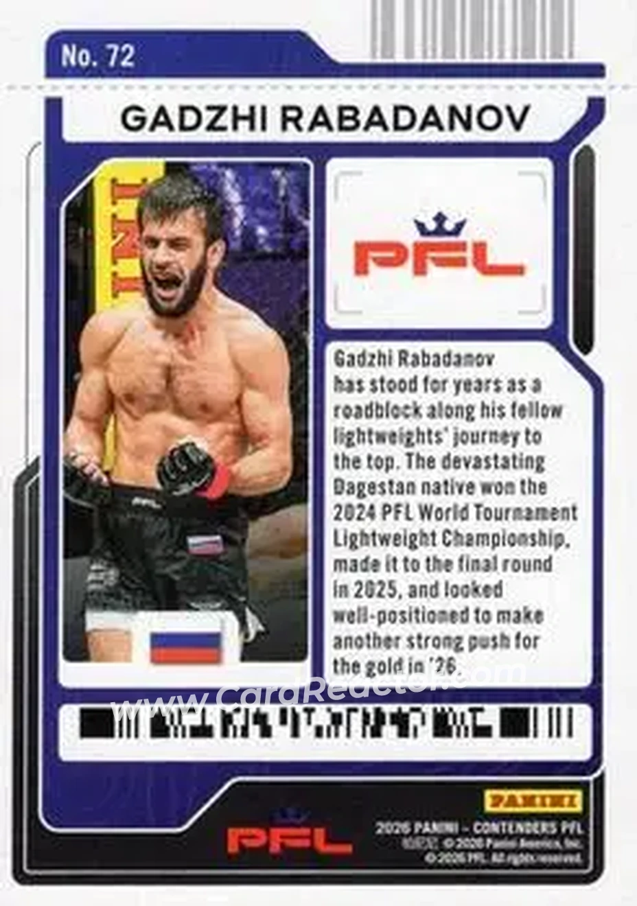 2026 Panini Contenders PFL - Main Card Ticket #72 - Gadzhi Rabadanov - Back