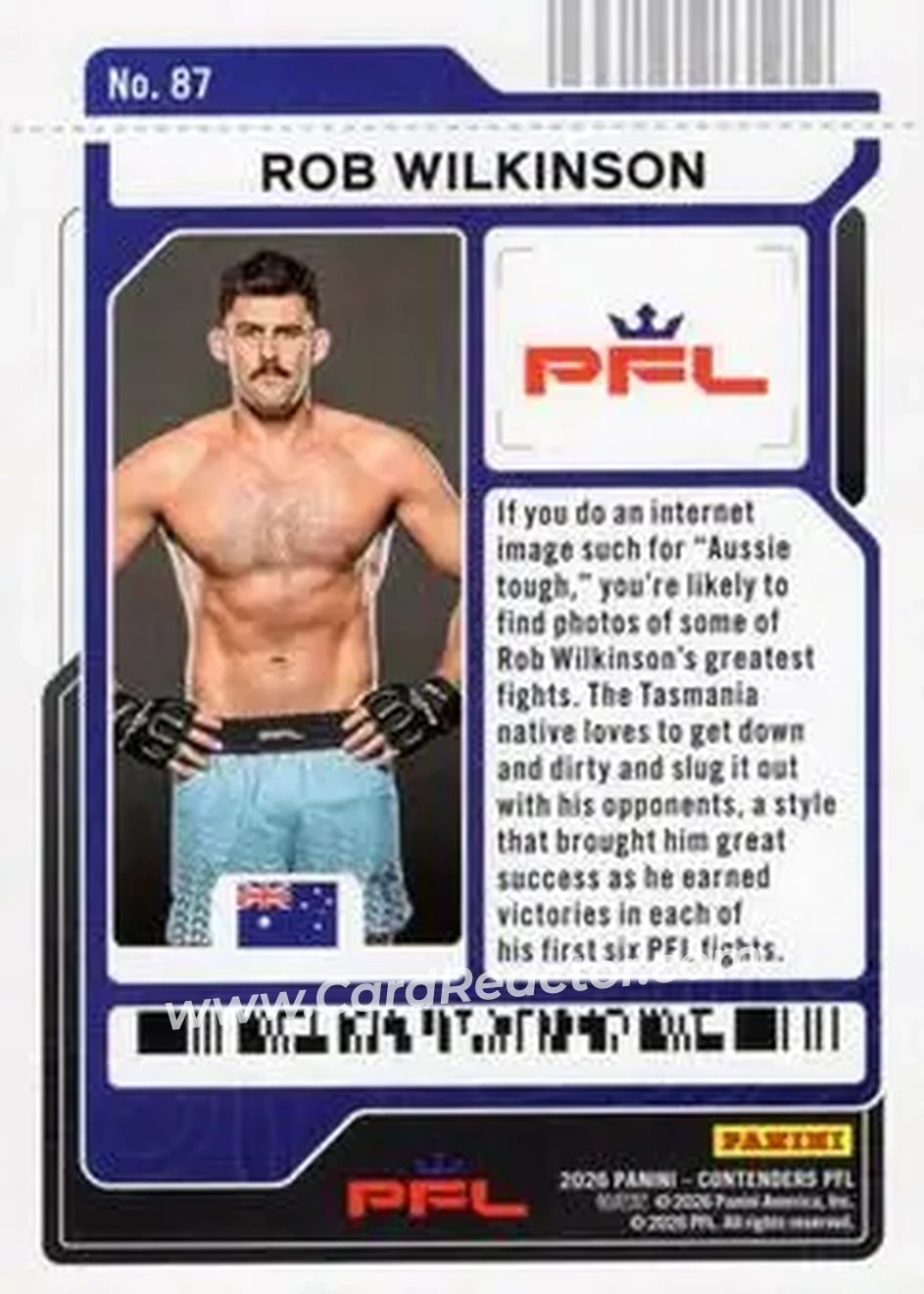 2026 Panini Contenders PFL - Main Card Ticket #87 - Rob Wilkinson - Back