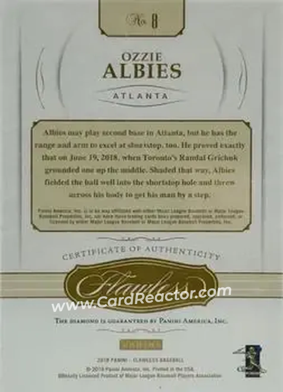 2018 Panini Flawless - Black #8 - Ozzie Albies - Atlanta Braves - Back