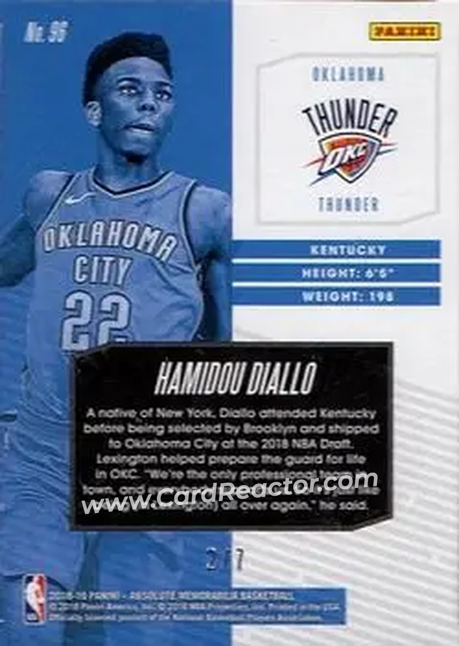2018-19 Panini Absolute Memorabilia - Maroon #96 - Hamidou Diallo - Oklahoma City Thunder - Back 2018-19 Panini Absolute Memorabilia - Maroon #96 - Hamidou Diallo - Oklahoma City Thunder - Back