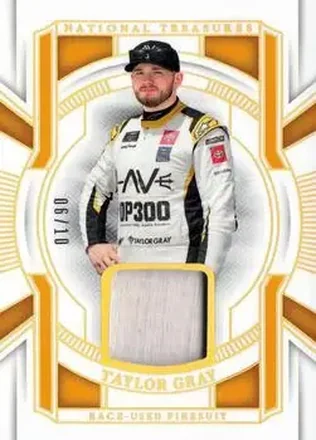 2025 Panini National Treasures - Race Used Firesuit Holo Gold #RUF-TGY - Taylor Gray - Joe Gibbs Racing