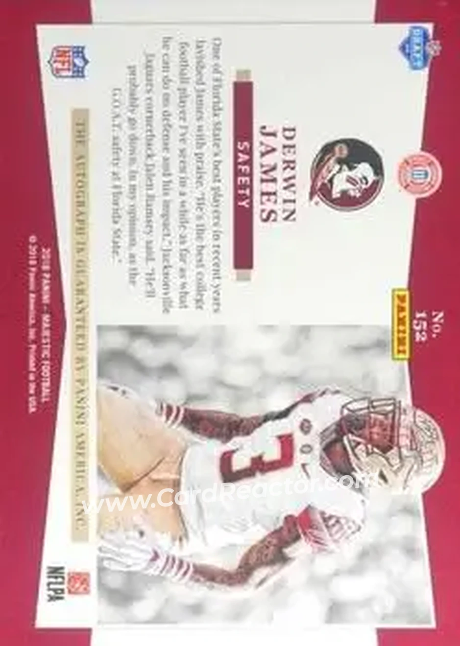 2018 Panini Majestic - Holo Gold #152 - Derwin James Jr. - Florida State Seminoles - Back