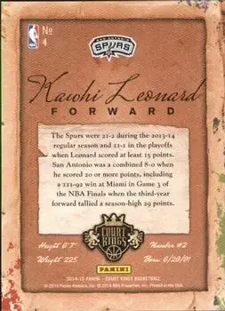 Back of Kawhi Leonard