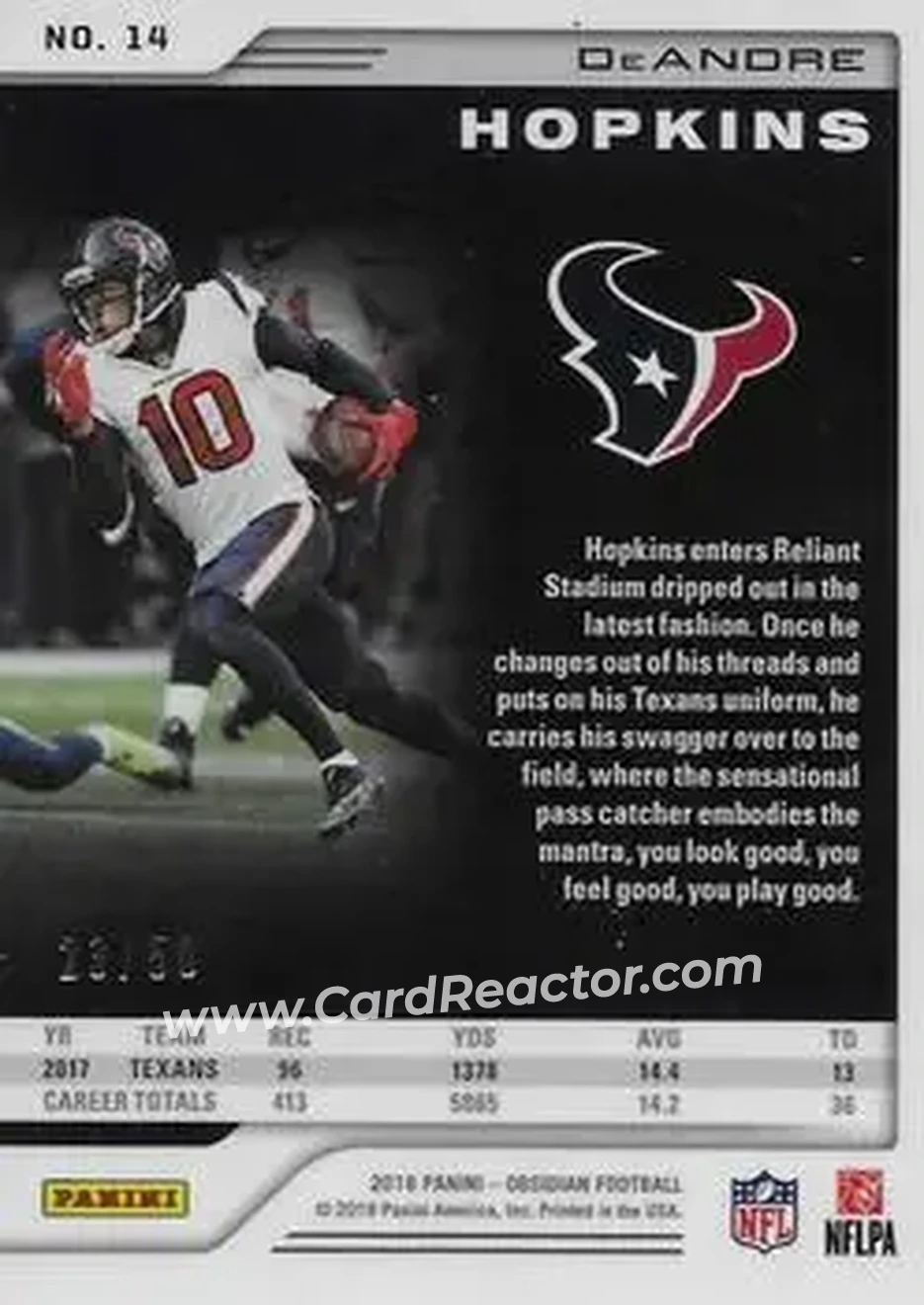 2018 Panini Obsidian - Electric Etch Orange #14 - DeAndre Hopkins - Houston Texans - Back