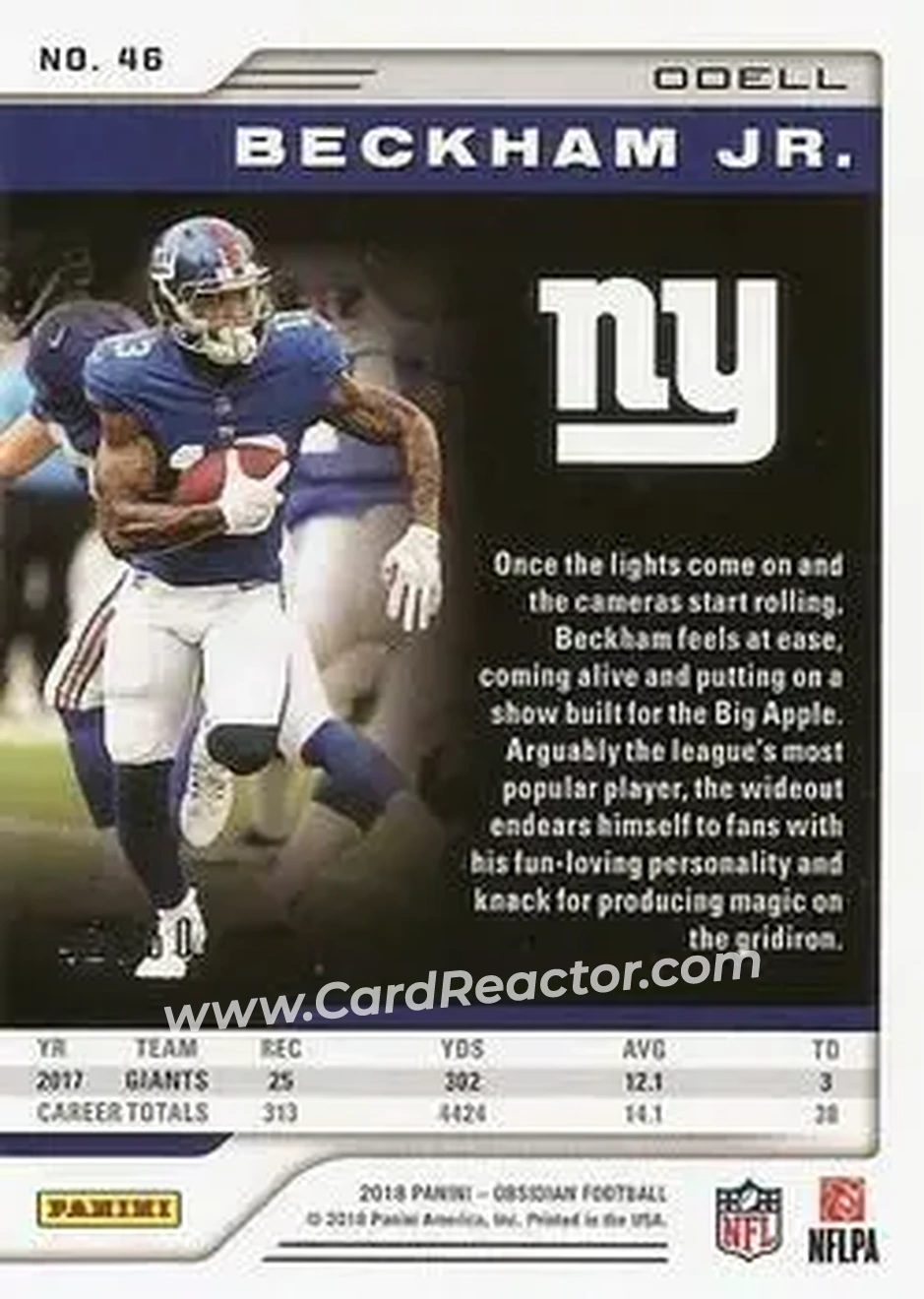 2018 Panini Obsidian - Electric Etch Orange #46 - Odell Beckham Jr. - New York Giants - Back