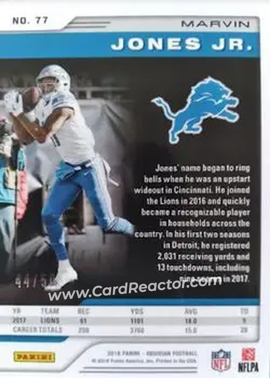 2018 Panini Obsidian - Electric Etch Orange #77 - Marvin Jones Jr. - Detroit Lions - Back
