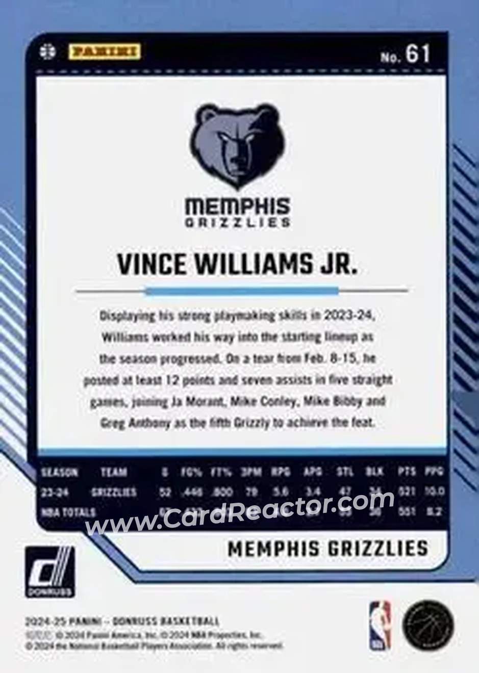 Back of Vince Williams Jr.