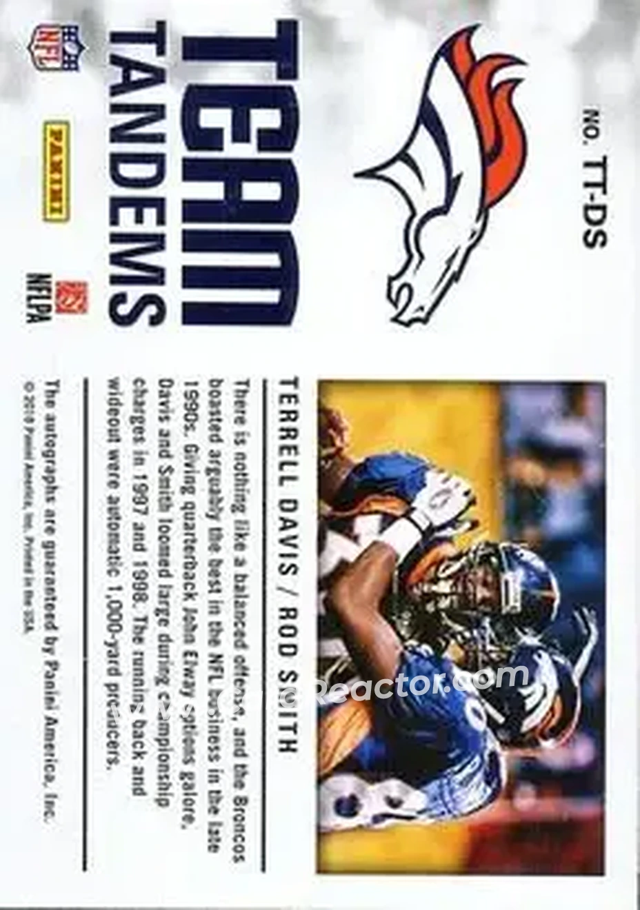 2018 Panini One - Team Tandems #TT-DS - Rod Smith - Terrell Davis AU - Denver Broncos - Denver Broncos - Back