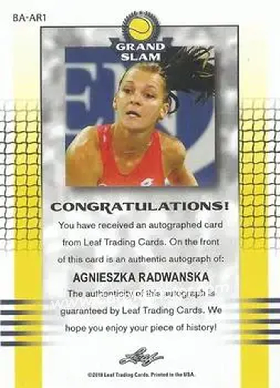 2018 Leaf Grand Slam - Blue #BA-AR1 - Agnieszka Radwanska - Back