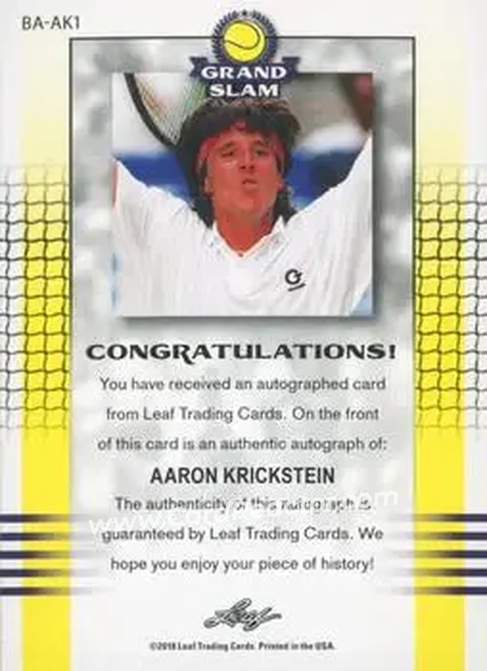2018 Leaf Grand Slam - Green #BA-AK1 - Aaron Krickstein - Back 2018 Leaf Grand Slam - Green #BA-AK1 - Aaron Krickstein - Back