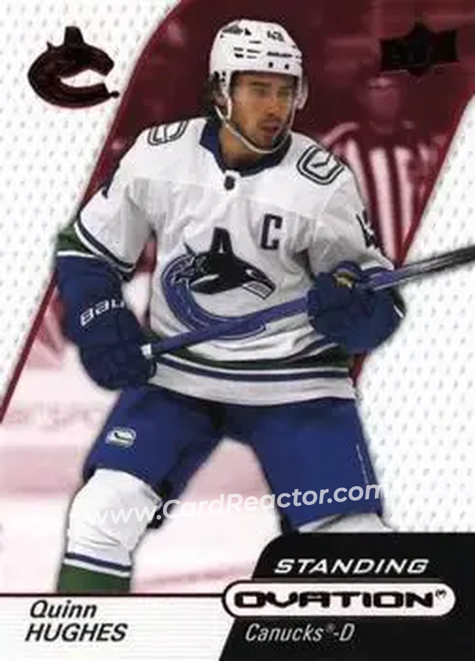 2023-24 Upper Deck Ovation - Standing Ovation Red #71 - Quinn Hughes - Vancouver Canucks - Front