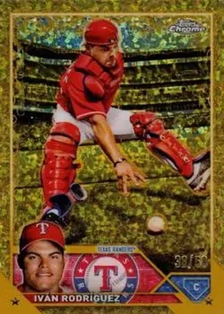 2023 Topps Gilded Collection - Mini-Diamond Gold Etch Refractors #72 - Ivan Rodriguez - Texas Rangers