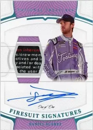 2022 Panini National Treasures - Firesuit Signatures Holo Platinum Blue #F-DS - Daniel Suarez - Trackhouse Racing