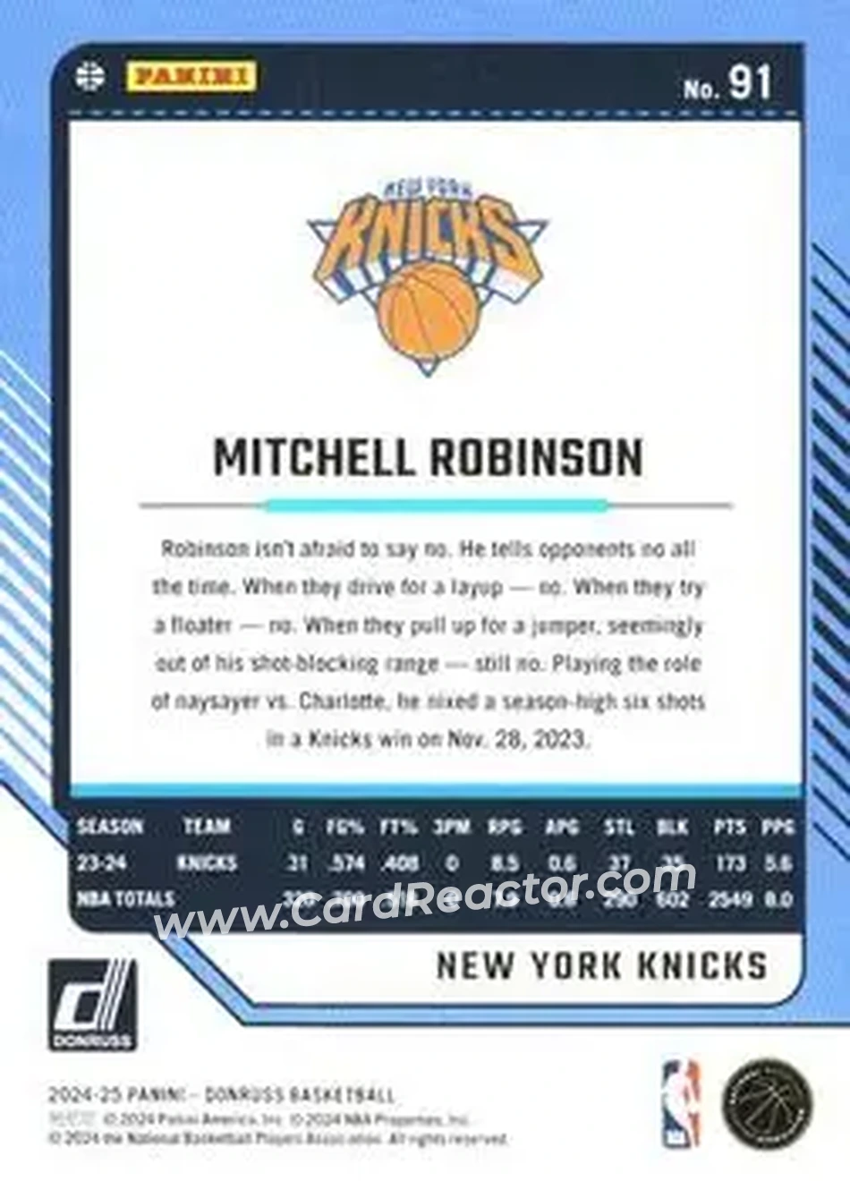 Back of Mitchell Robinson