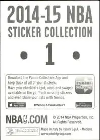 2014-15 Panini NBA Sticker Collection #1 - Card #1 - Back 2014-15 Panini NBA Sticker Collection #1 - Card #1 - Back