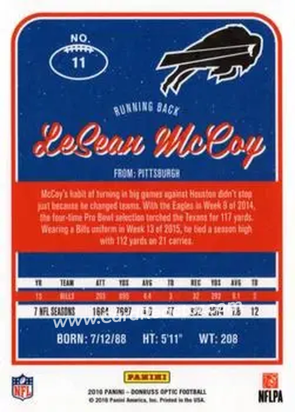 2016 Donruss Optic #11 - LeSean McCoy - Buffalo Bills - Back