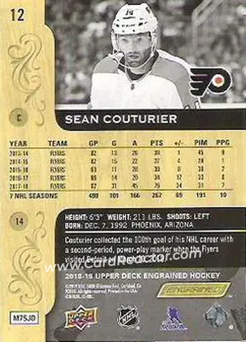 2018-19 Upper Deck Engrained #12 - Sean Couturier - Philadelphia Flyers - Back