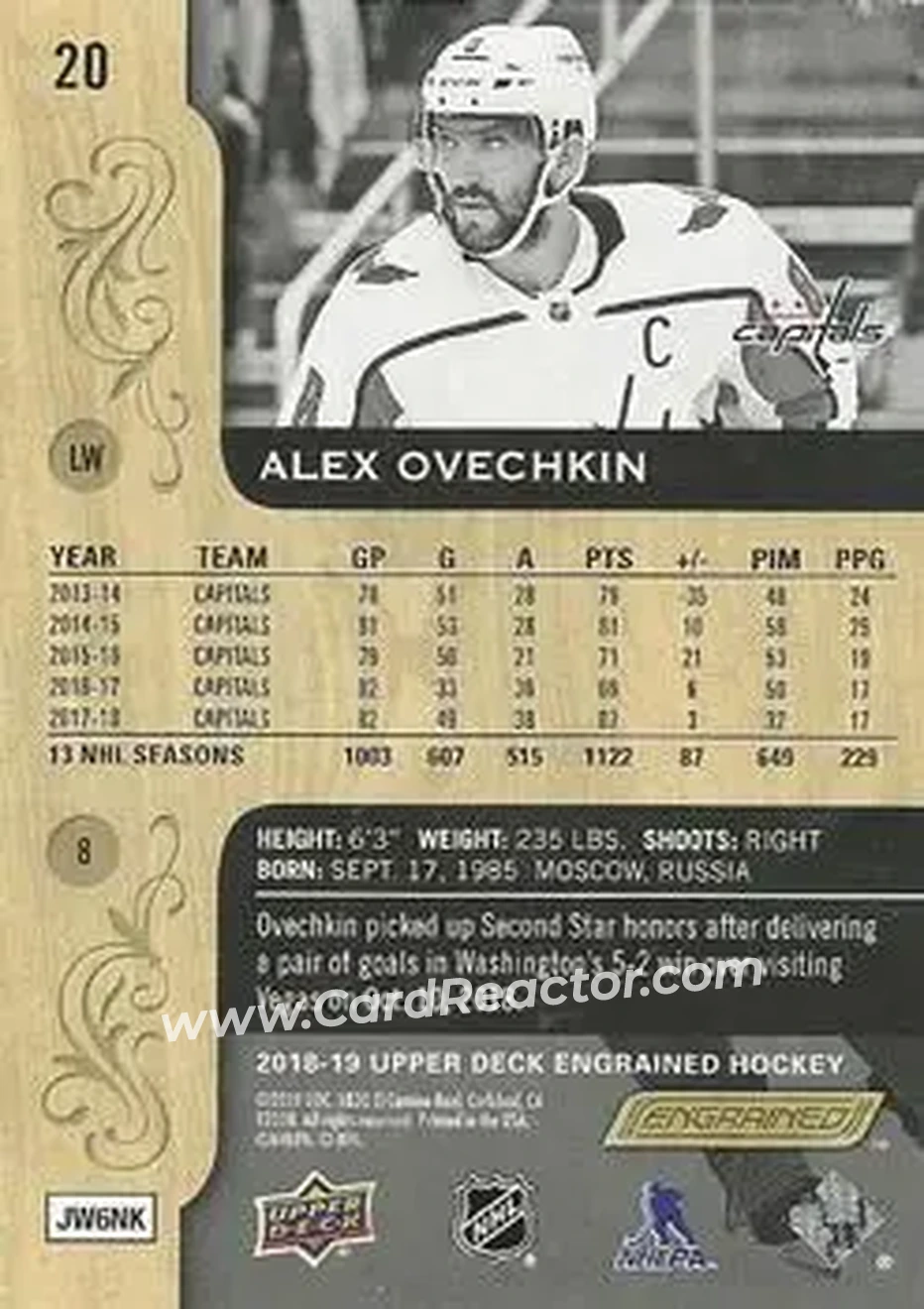 2018-19 Upper Deck Engrained #20 - Alex Ovechkin - Washington Capitals - Back