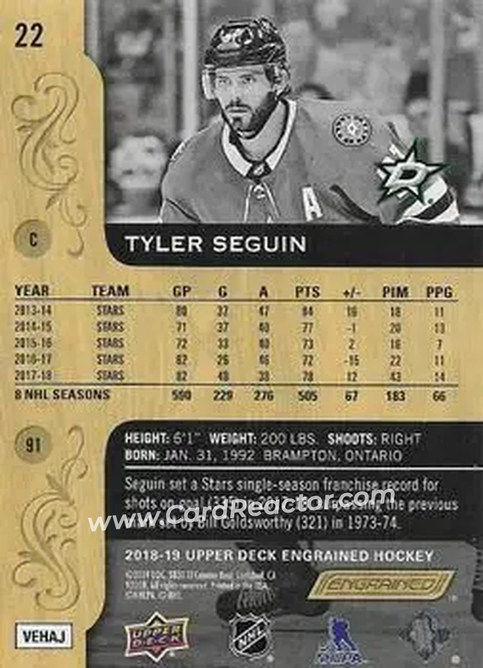 2018-19 Upper Deck Engrained #22 - Tyler Seguin - Dallas Stars - Back